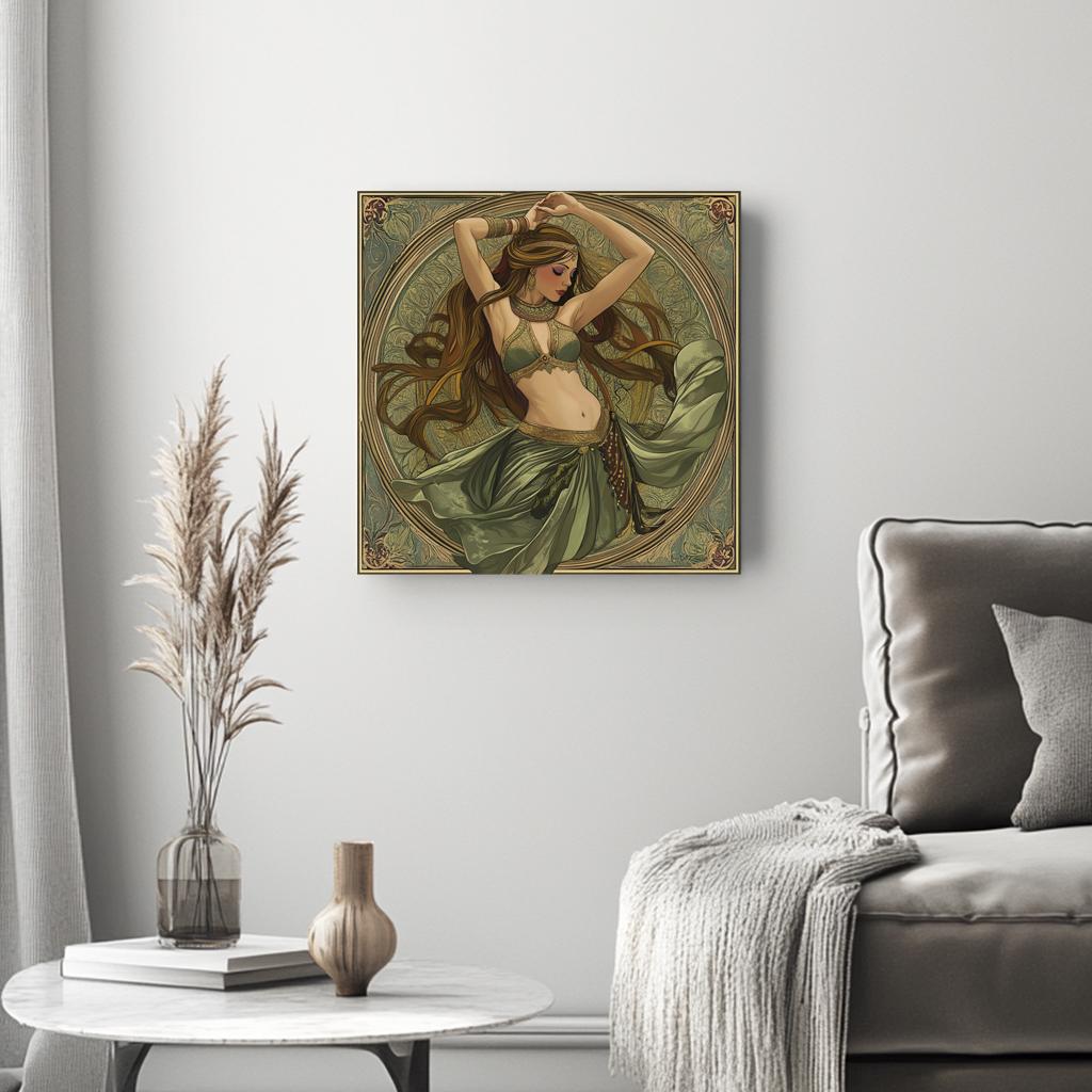 Art Nouveau Green I Belly Dance Canvas Art 16 in x 16 in