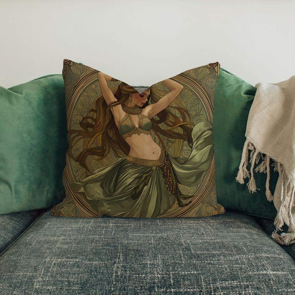 Art Nouveau Green I Belly Dance Throw Pillow 18 in x 18 in