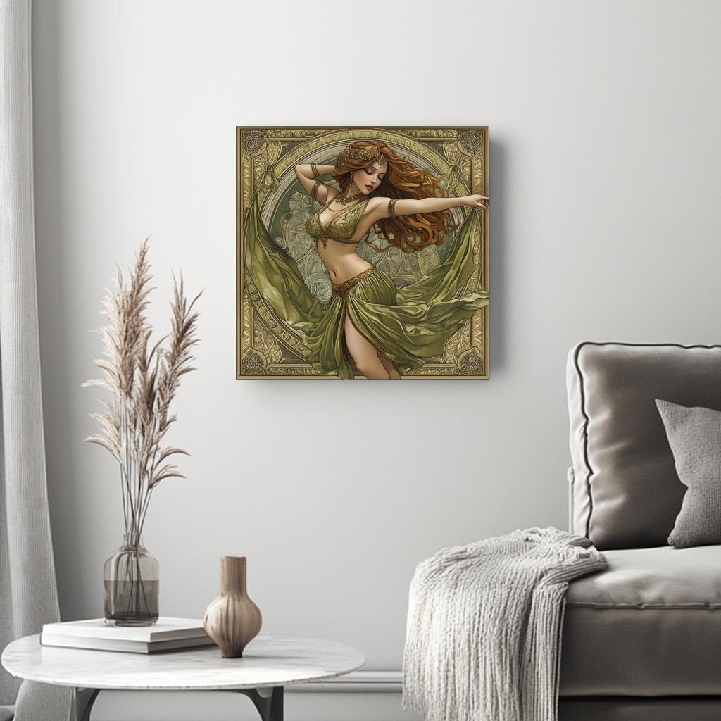Art Nouveau Green II Belly Dance Canvas Art 16 in x 16 in