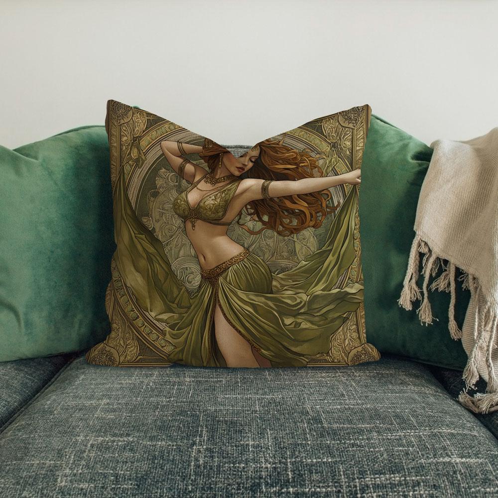 Art Nouveau Green Ii Belly Dance Throw Pillow 18 in x 18 in