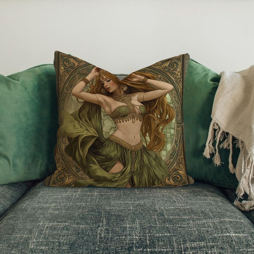 Art Nouveau Green Iii Belly Dance Throw Pillow 18 in x 18 in