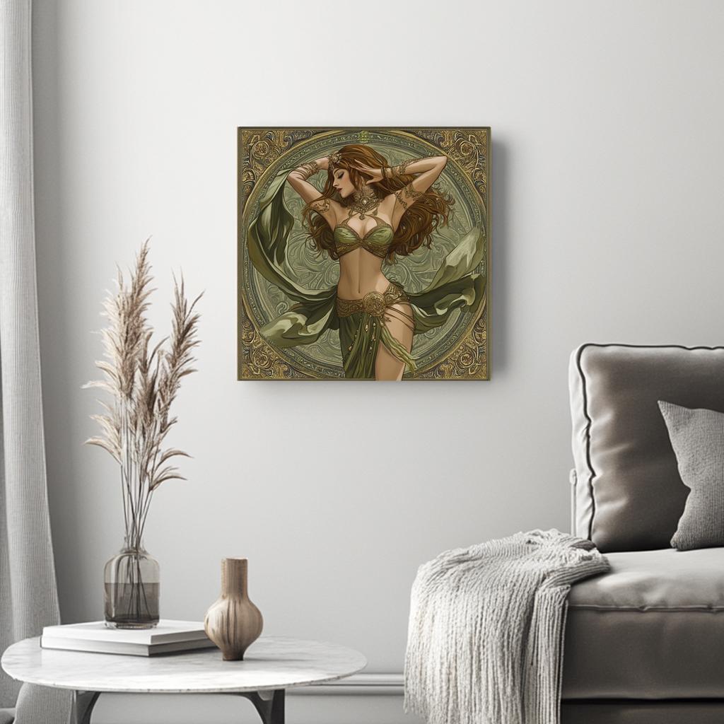 Art Nouveau Green IV Belly Dance Canvas Art 16 in x 16 in