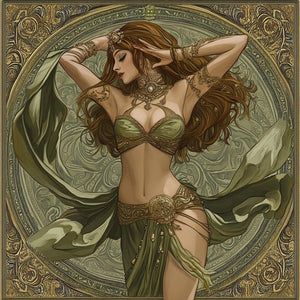 Art Nouveau Green IV Vintage Red - Belly Dance Art Download