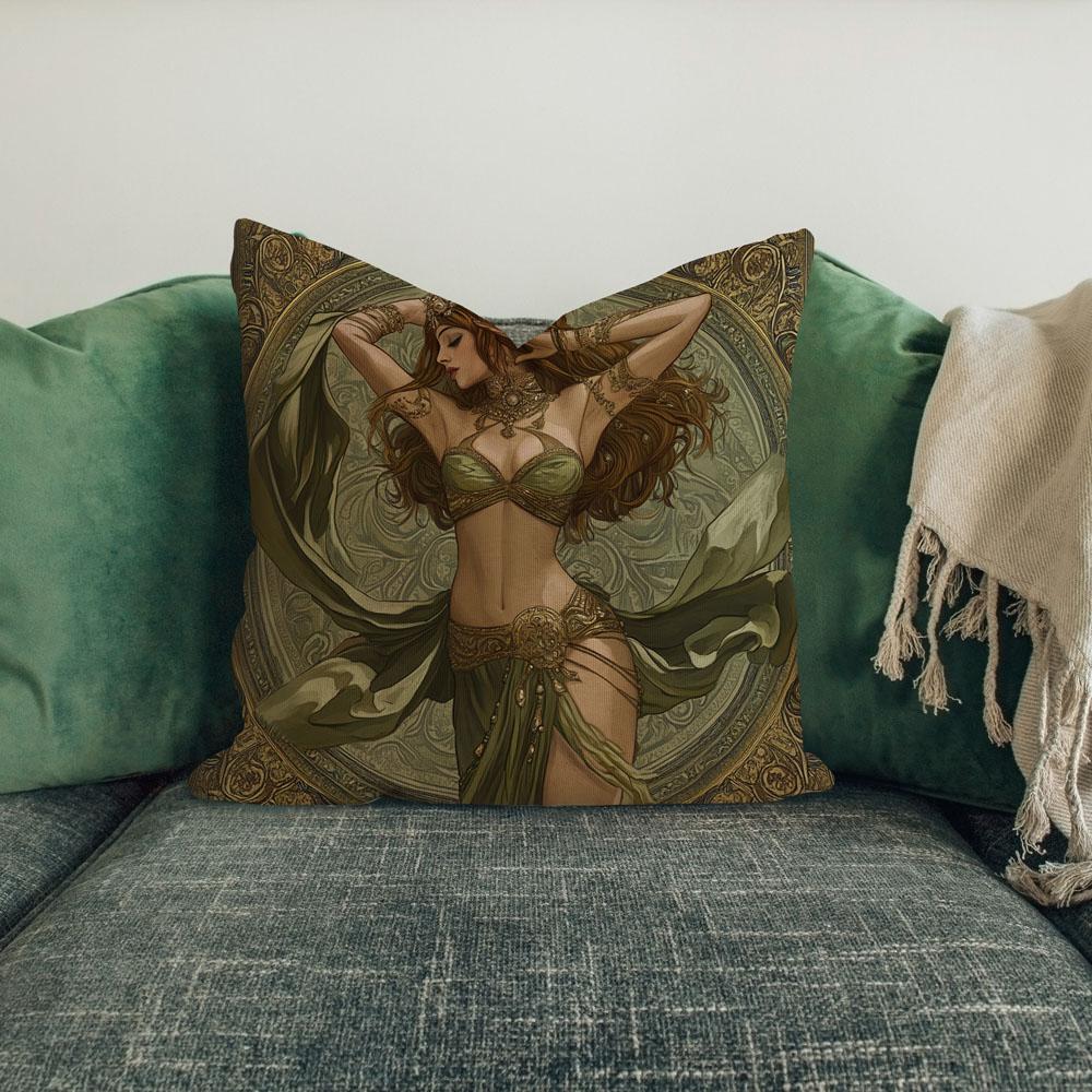Art Nouveau Green Iv Belly Dance Throw Pillow 18 in x 18 in
