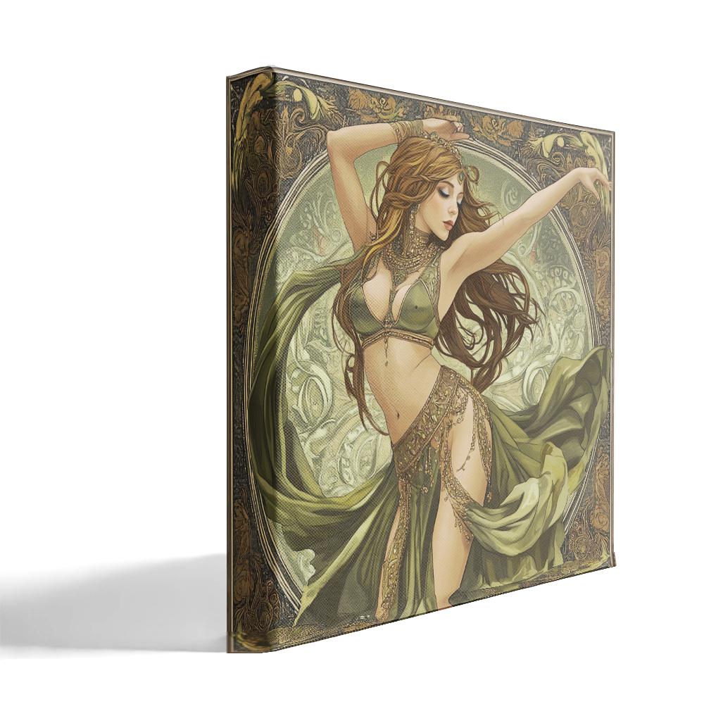 Art Nouveau Green V Belly Dance Canvas Art 16 in x 16 in