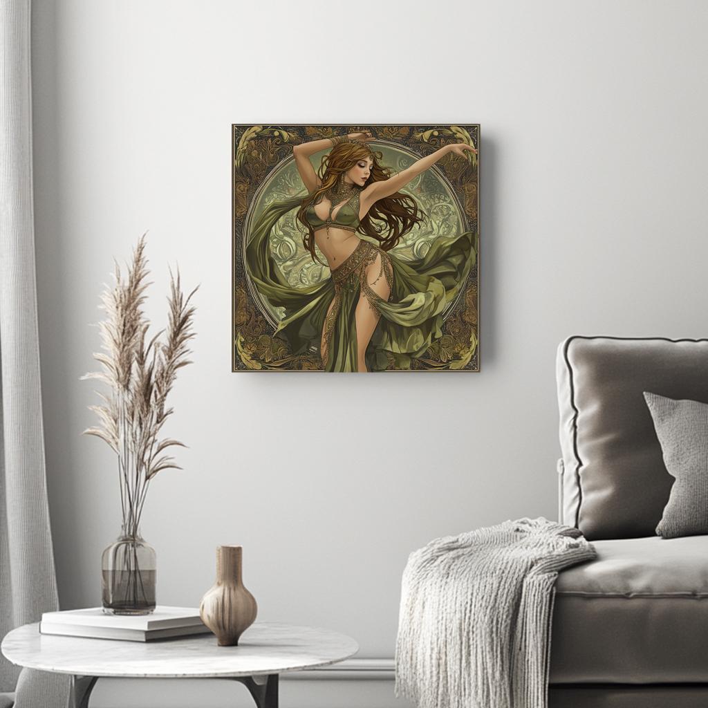 Art Nouveau Green V Belly Dance Canvas Art 16 in x 16 in