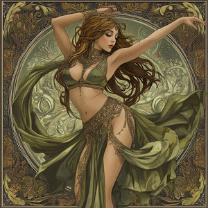 Art Nouveau Green V Vintage Red - Belly Dance Art Download