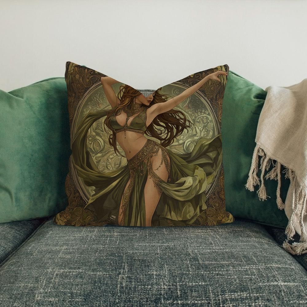 Art Nouveau Green V Belly Dance Throw Pillow 18 in x 18 in