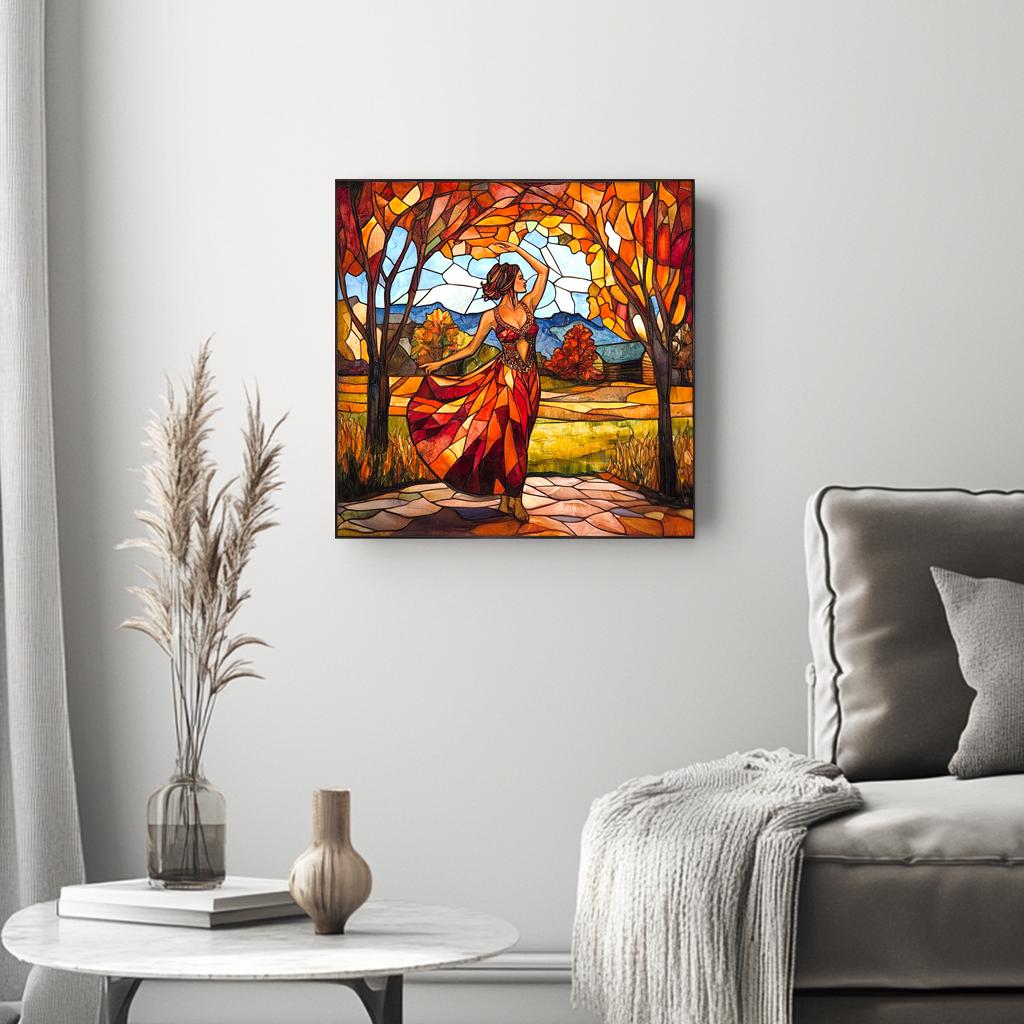 Autumn Stained Glass I Belly Dance Canvas Art 16 in x 16 in