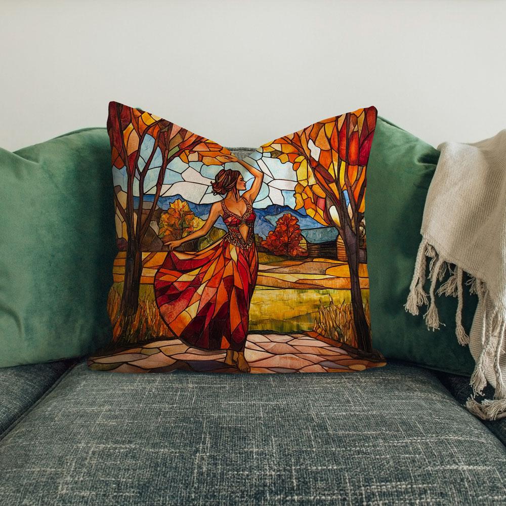 Autumn Stained Glass I Belly Dance Throw Pillow 18 in x 18 in