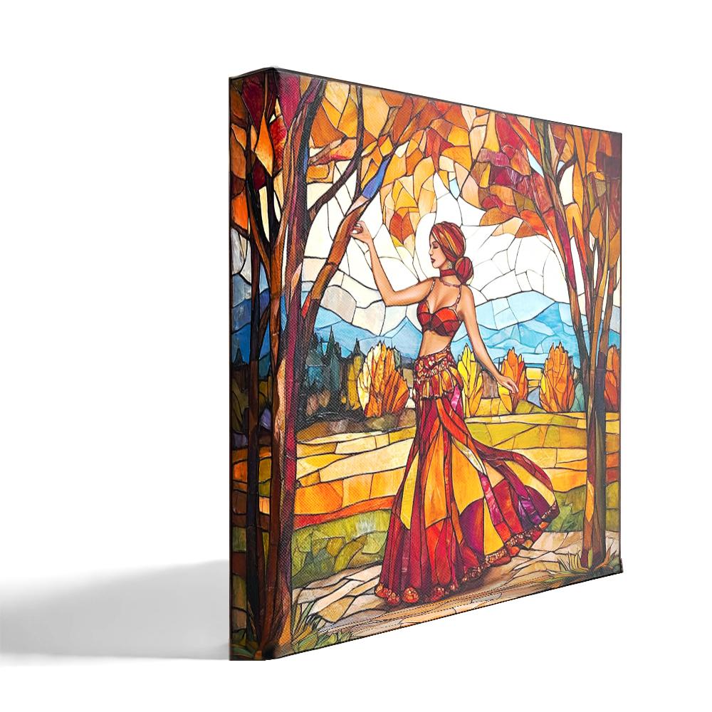 Autumn Stained Glass II Belly Dance Canvas Art 16 in x 16 in