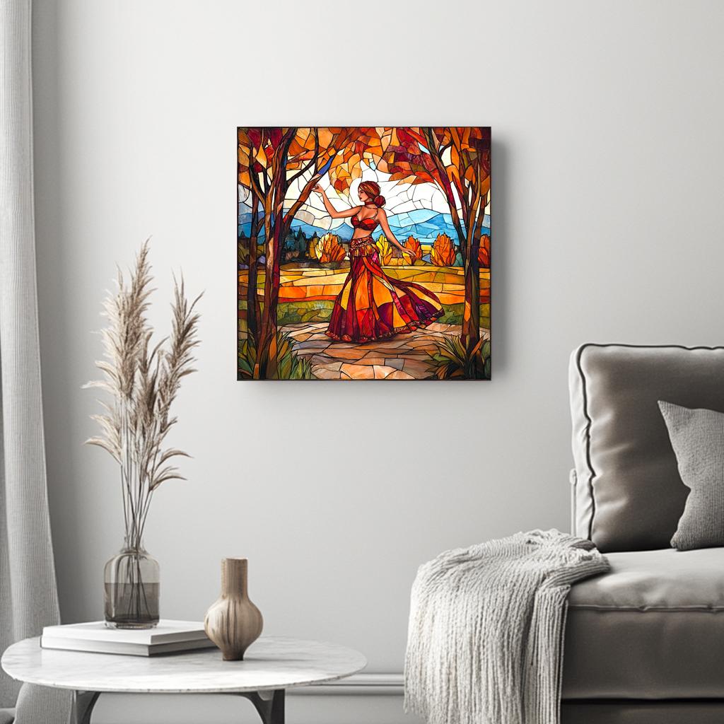 Autumn Stained Glass II Belly Dance Canvas Art 16 in x 16 in