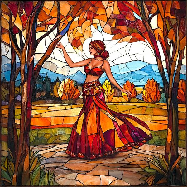 Autumn Stained Glass II Watercolor Purple - Belly Dance Art Download