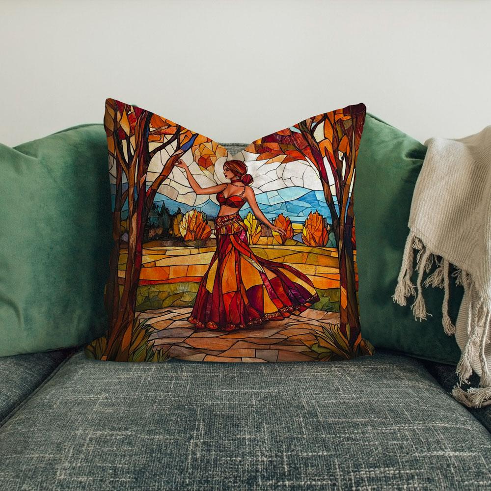 Autumn Stained Glass Ii Belly Dance Throw Pillow 18 in x 18 in