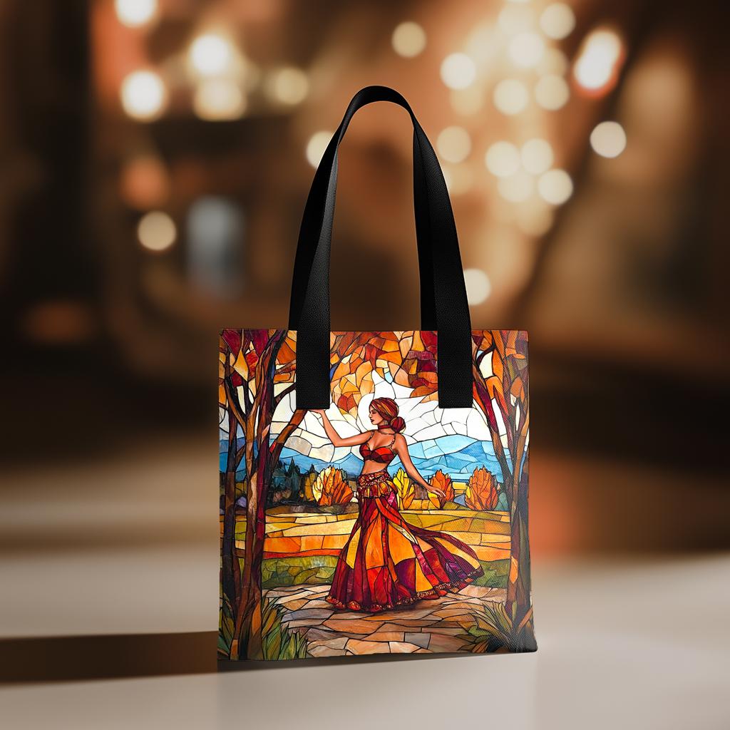 Autumn Stained Glass II Watercolor Purple - Belly Dance Fashion Tote Bag