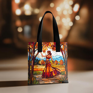 Autumn Stained Glass II Watercolor Purple - Belly Dance Fashion Tote Bag