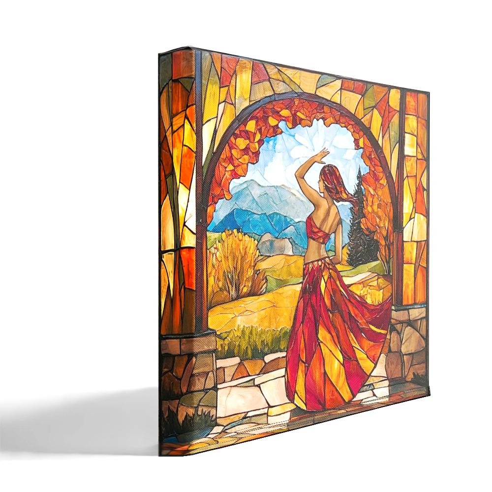 Autumn Stained Glass III Belly Dance Canvas Art 16 in x 16 in