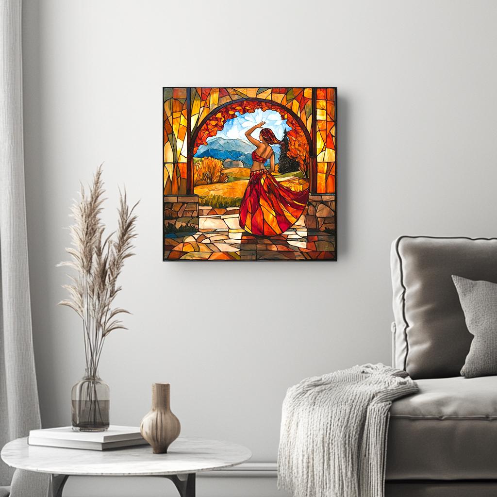 Autumn Stained Glass III Belly Dance Canvas Art 16 in x 16 in