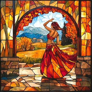 Autumn Stained Glass III Watercolor Purple - Belly Dance Art Download
