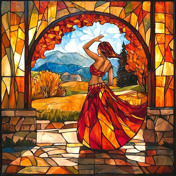 Autumn Stained Glass III Watercolor Purple - Belly Dance Art Download