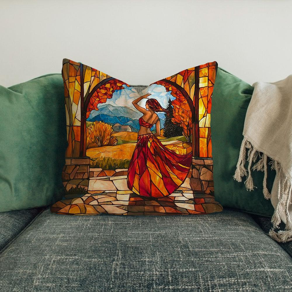 Autumn Stained Glass Iii Belly Dance Throw Pillow 18 in x 18 in