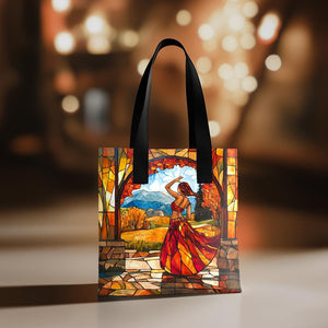 Autumn Stained Glass III Watercolor Purple - Belly Dance Fashion Tote Bag