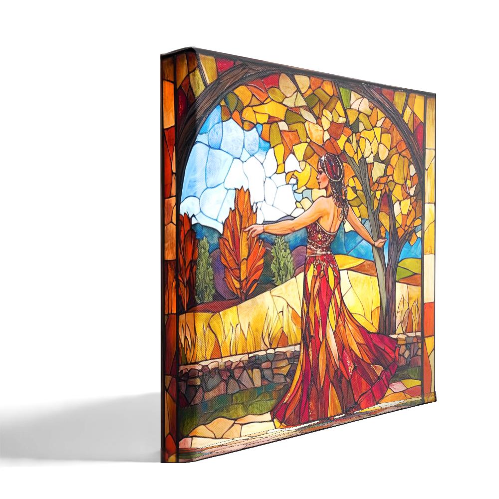 Autumn Stained Glass IV Belly Dance Canvas Art 16 in x 16 in