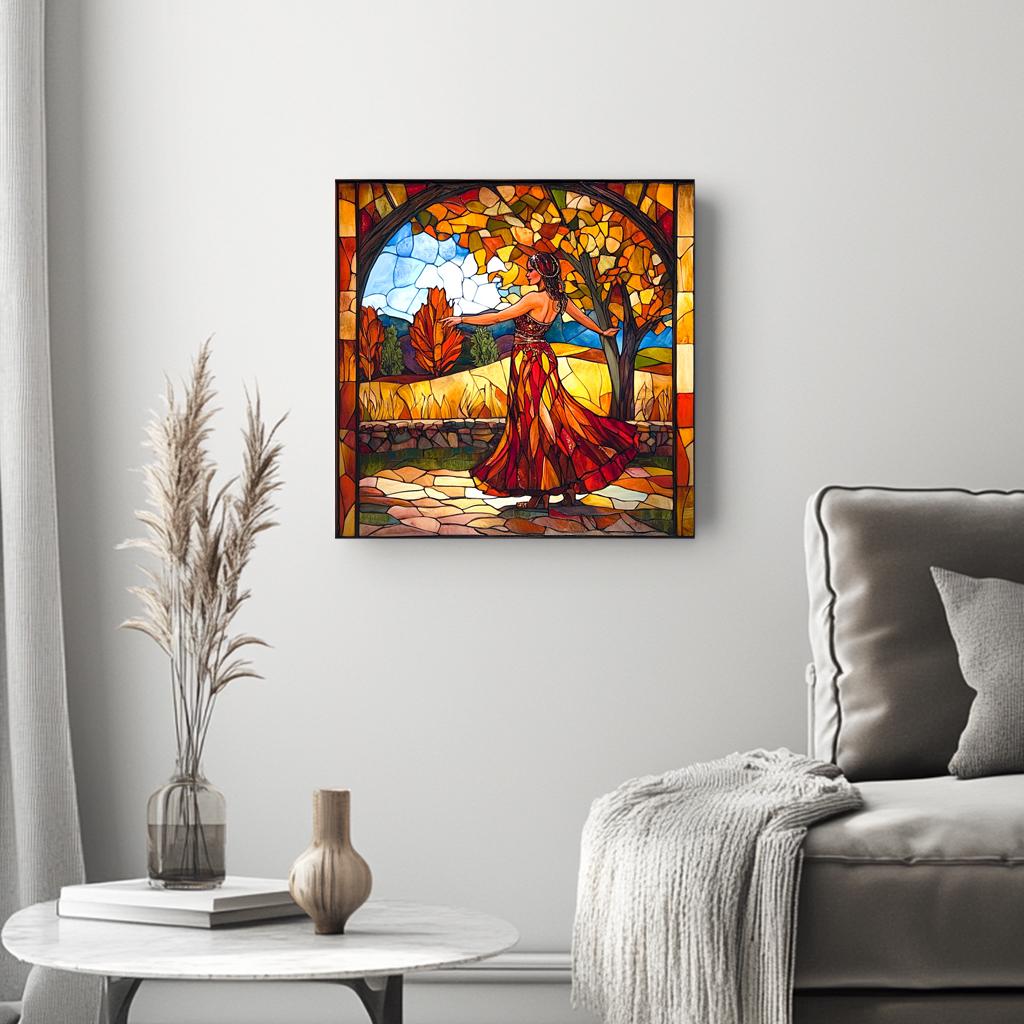 Autumn Stained Glass IV Belly Dance Canvas Art 16 in x 16 in