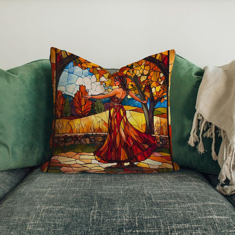 Autumn Stained Glass Iv Belly Dance Throw Pillow 18 in x 18 in