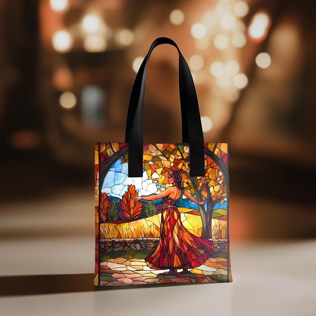 Autumn Stained Glass IV Watercolor Purple - Belly Dance Fashion Tote Bag