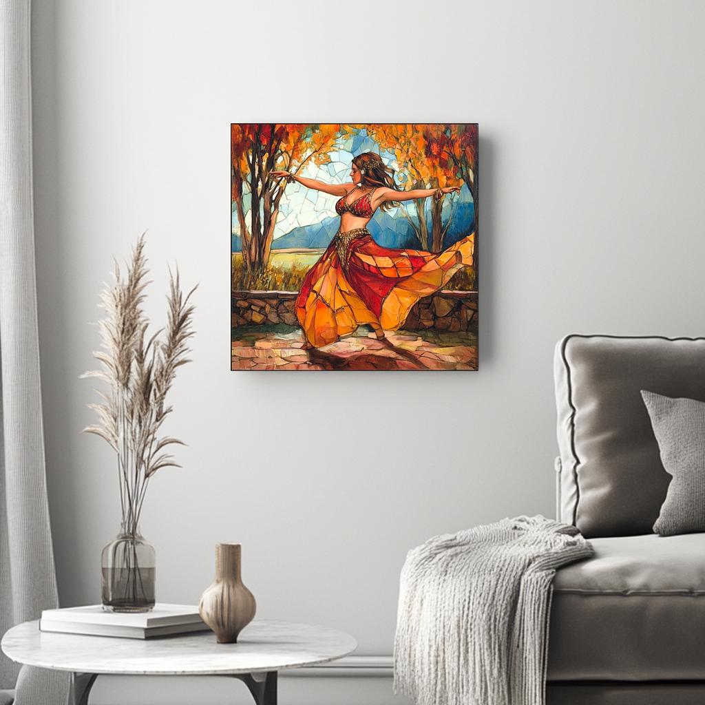 Autumn Stained Glass V Belly Dance Canvas Art 16 in x 16 in