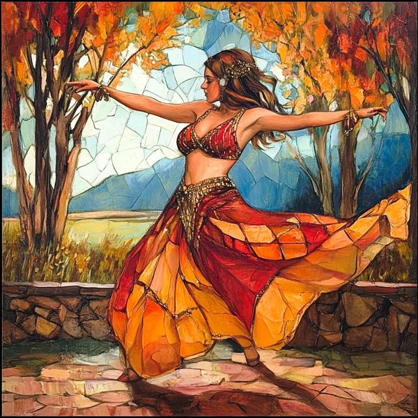 Autumn Stained Glass V Watercolor Purple - Belly Dance Art Download