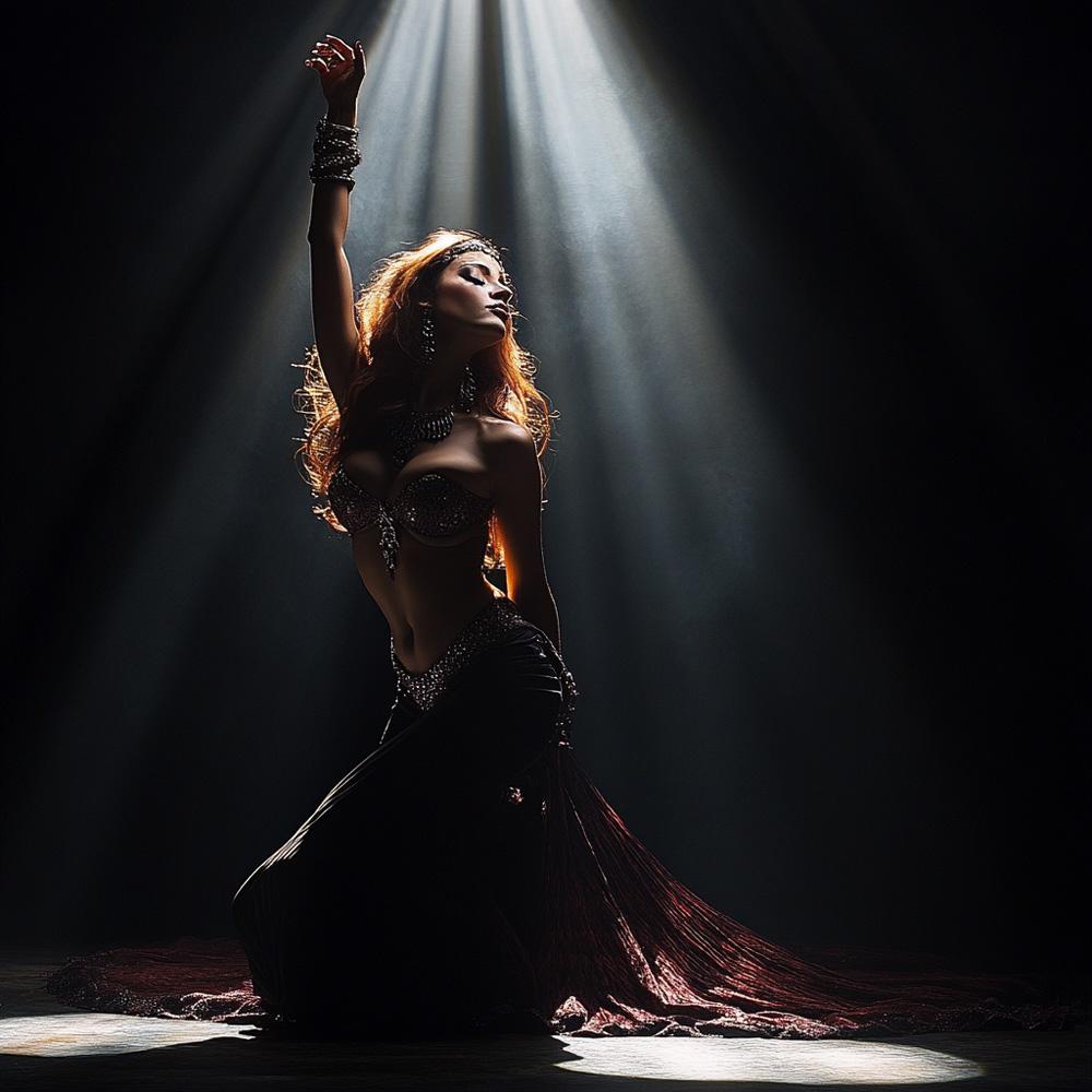 Bathing in the Spotlight I Vintage Red - Belly Dance Art Download