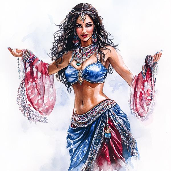 Blue Performance Watercolor I Watercolor Purple - Belly Dance Art Download