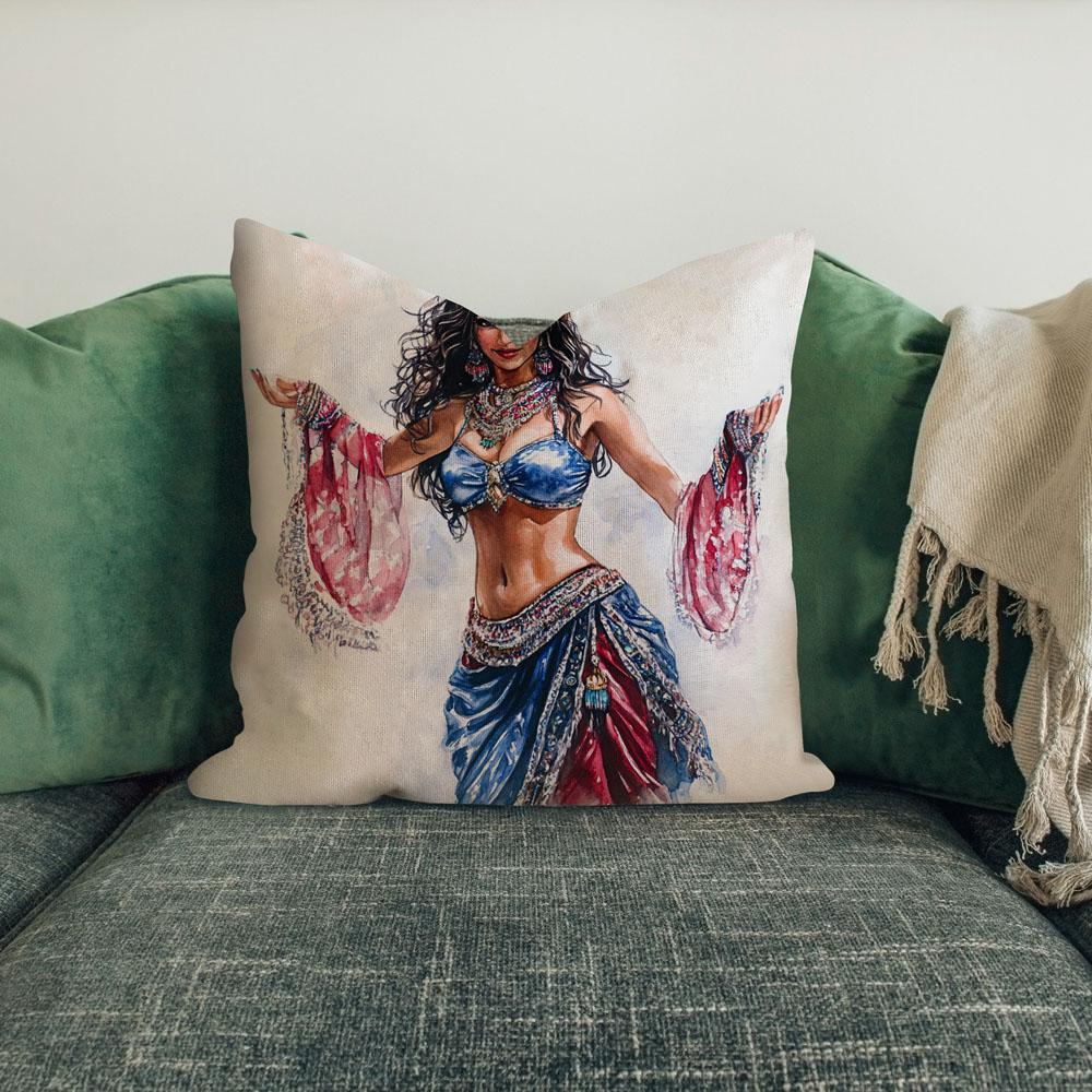 Blue Performance Watercolor I Belly Dance Throw Pillow 18 in x 18 in