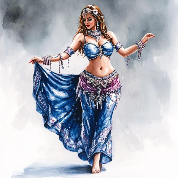 Blue Performance Watercolor II Watercolor Purple - Belly Dance Art Download