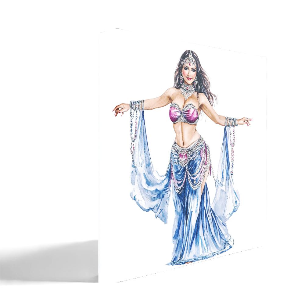 Blue Performance Watercolor III Belly Dance Canvas Art 16 in x 16 in