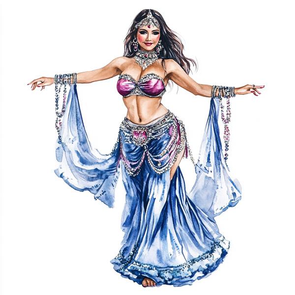 Blue Performance Watercolor III Watercolor Purple - Belly Dance Art Download