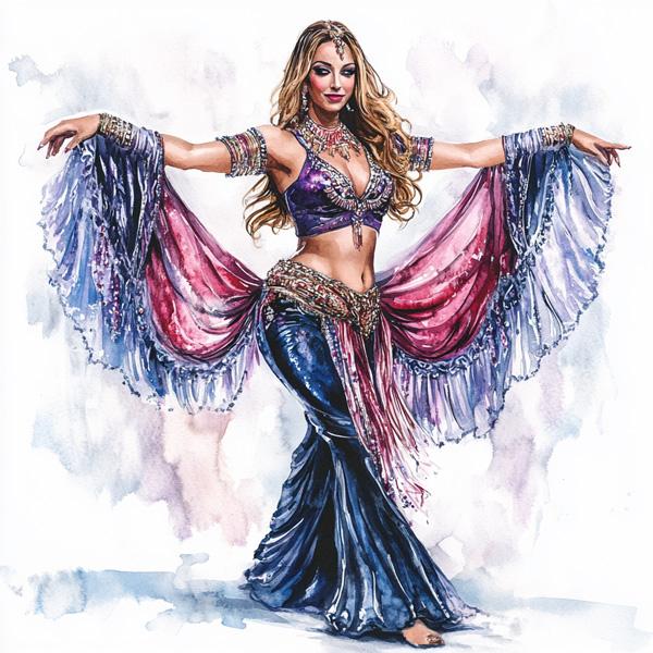 Blue Performance Watercolor IV Watercolor Purple - Belly Dance Art Download