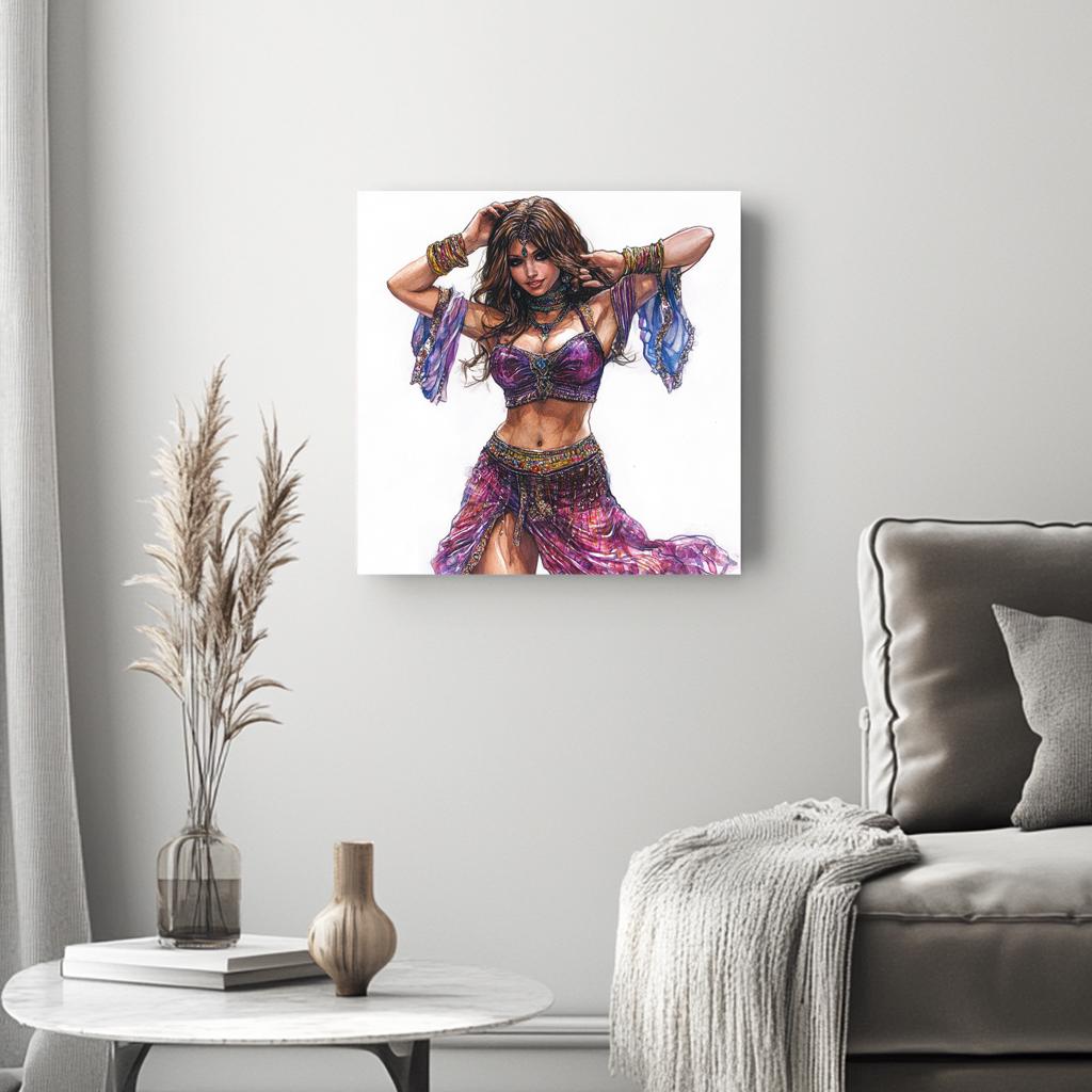 Colored Pencil Jewel I Belly Dance Canvas Art 16 in x 16 in