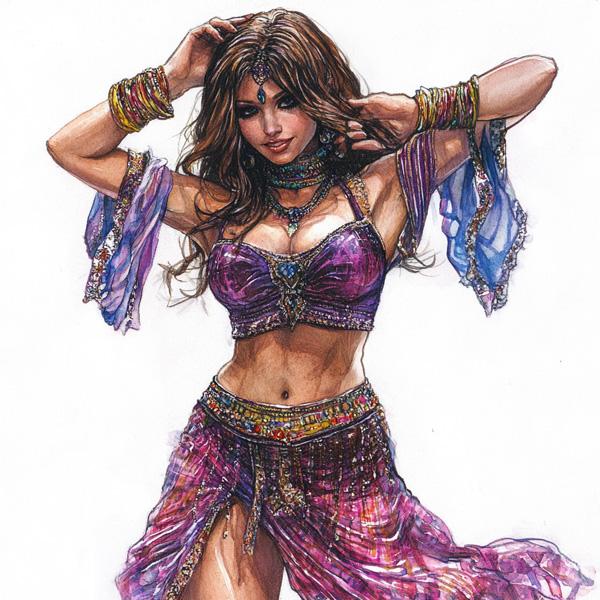 Colored Pencil Jewel I Watercolor Purple - Belly Dance Art Download