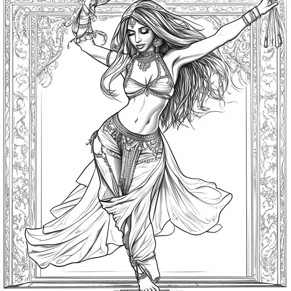Coloring Page I Vintage Red - Belly Dance Art Download