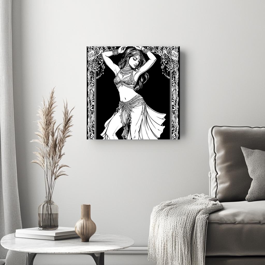Coloring Page II Belly Dance Canvas Art 16 in x 16 in