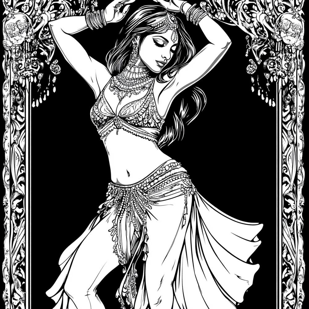 Coloring Page II Vintage Red - Belly Dance Art Download