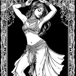 Coloring Page II Vintage Red - Belly Dance Art Download