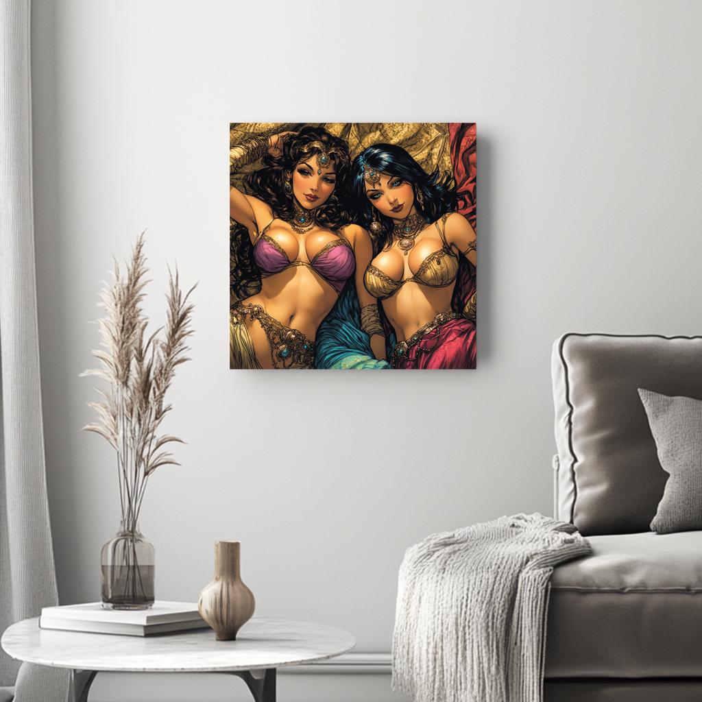 Comic Style Harem I Belly Dance Canvas Art 16 in x 16 in