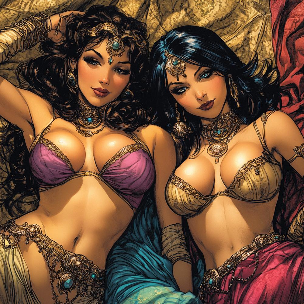 Comic Style Harem I Vintage Red - Belly Dance Art Download