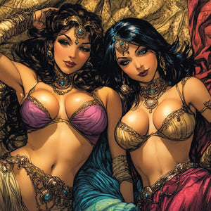 Comic Style Harem I Vintage Red - Belly Dance Art Download