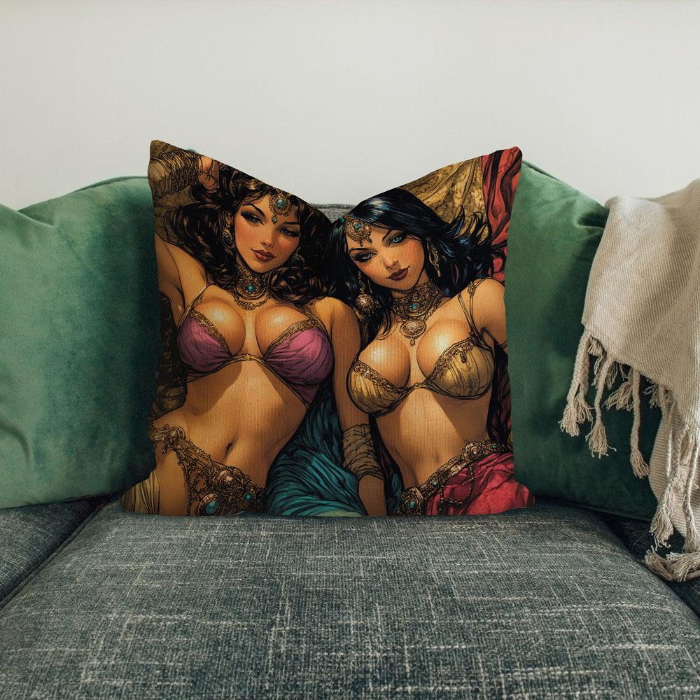 Comic Style Harem I Belly Dance Throw Pillow 18 in x 18 in