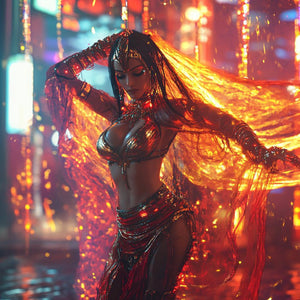 Cyberpunk Shimmy I Vintage Red - Belly Dance Art Download